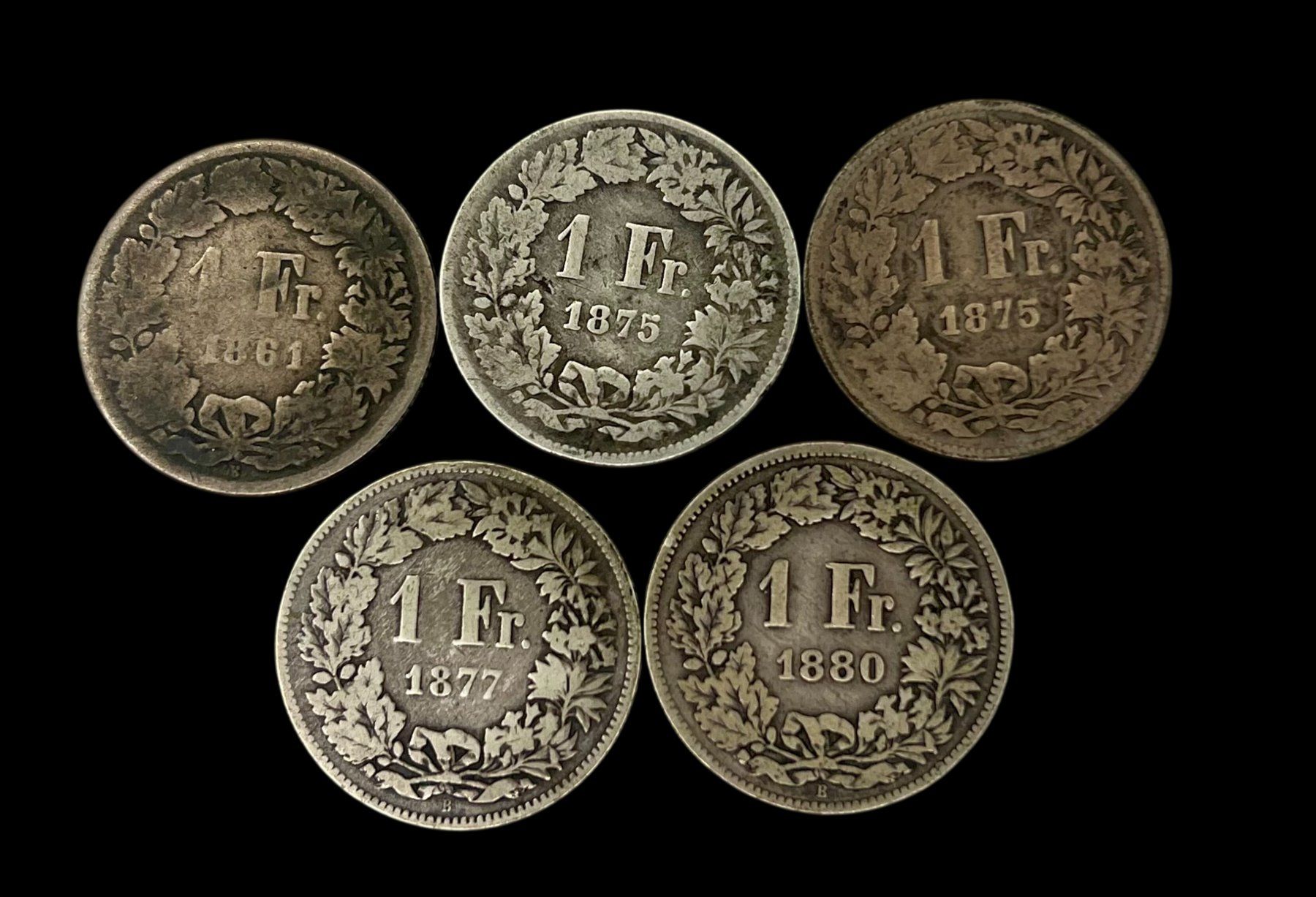 Tutti le monete: 1 Franken 1861, 2x 1875, 1877, 1880 – Usato da Sion venduto da numision