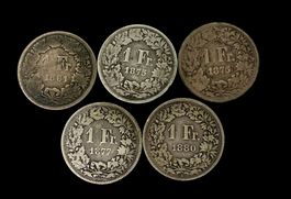 1 Franken 1861, 2x 1875, 1877, 1880
