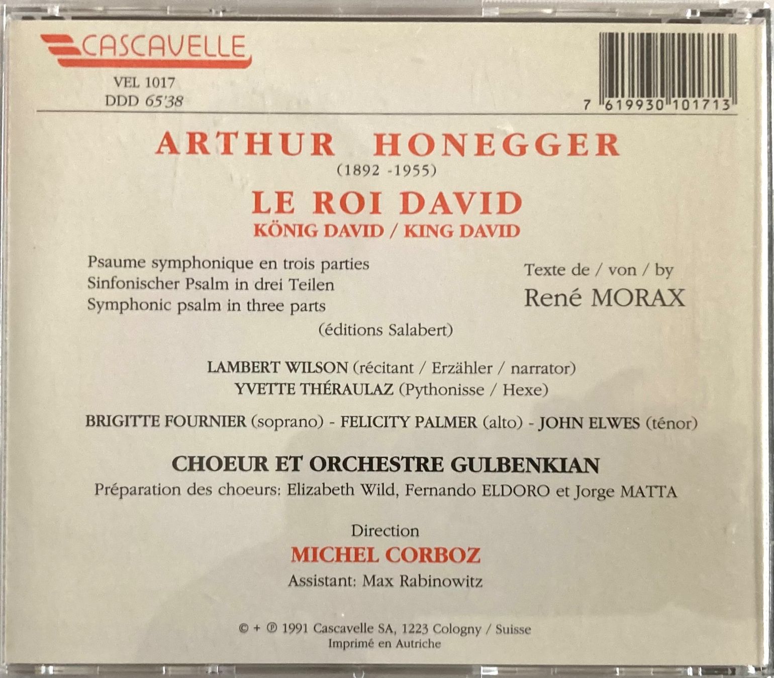 CD: ARTHUR HONEGGER.... - LE ROI DAVID – Usato da Poliez-Pittet venduto da Newtown-Records 1