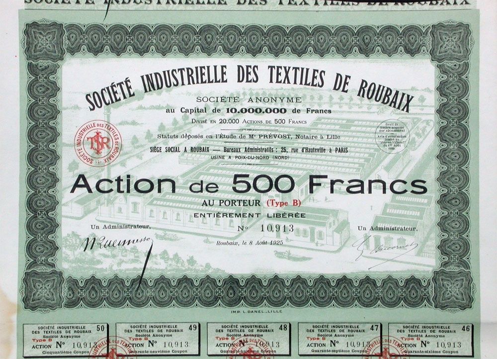 Documenti: Société Industrielle des Textiles de Roubaix SA - 1925 – Usato da Solothurn venduto da Sgasche