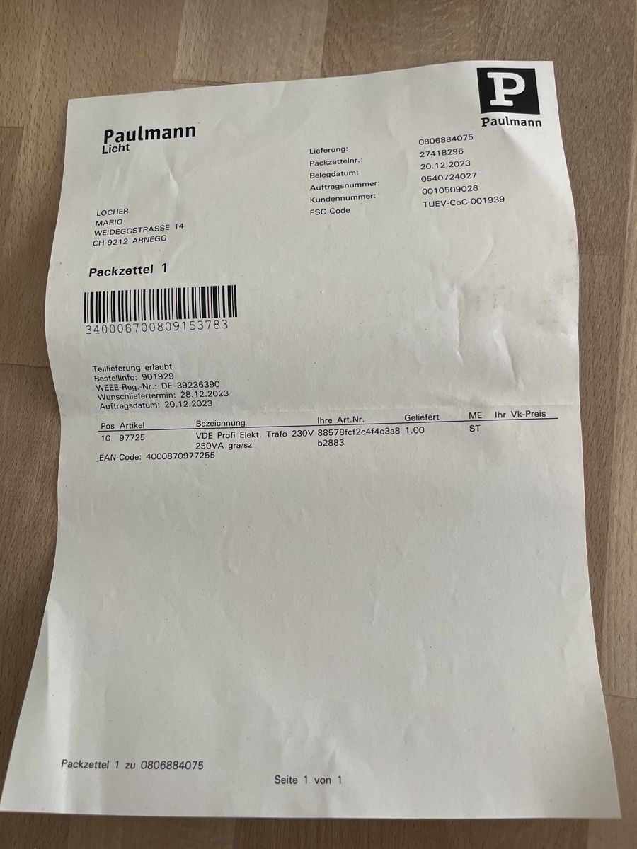 Paulmann Componenti elettronici: VDE Profi Elektroniktrafo 100-250W – Nuovo (secondo la descrizione) da Arnegg venduto da Locher8 3