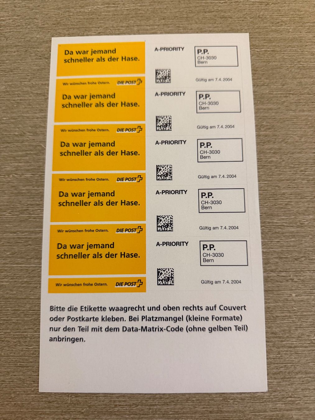 Alle Briefmarken: Kleinbogen zu 5 Kleber Deutsch – Neu (gemäss Beschreibung) aus Murgenthal von Tina_4055
