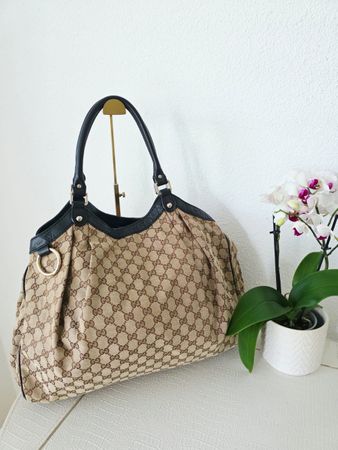 Gucci Handtasche GG Monogram Canvas Leder schwarz gut erhalt
