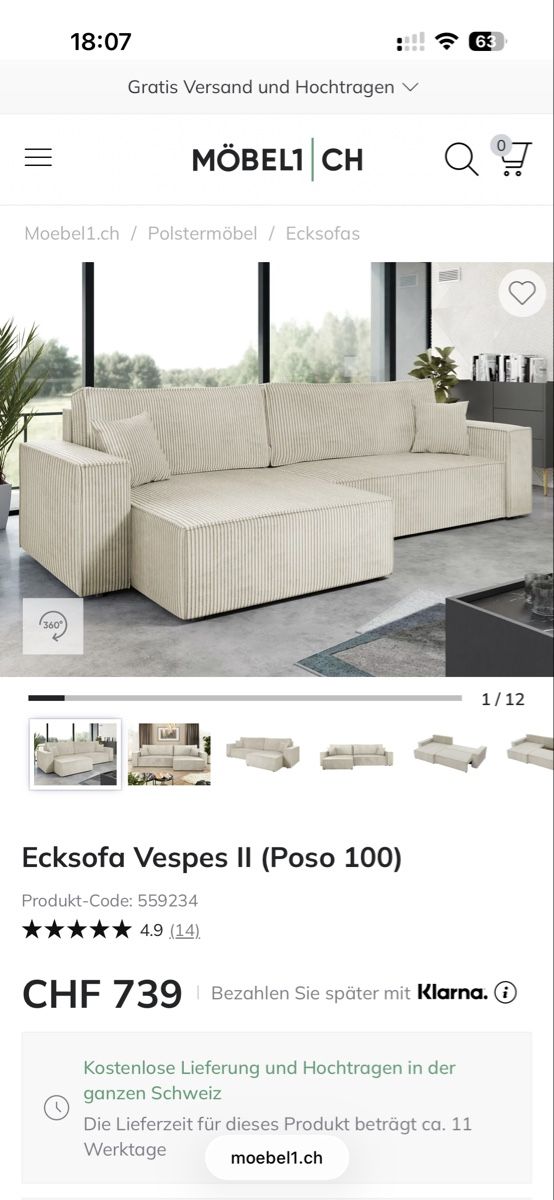 Divani: Ecksofa hellbeige Cord (Schlafcouch) – Nuovo (secondo la descrizione) da St. Gallen venduto da ann_dl9f 2