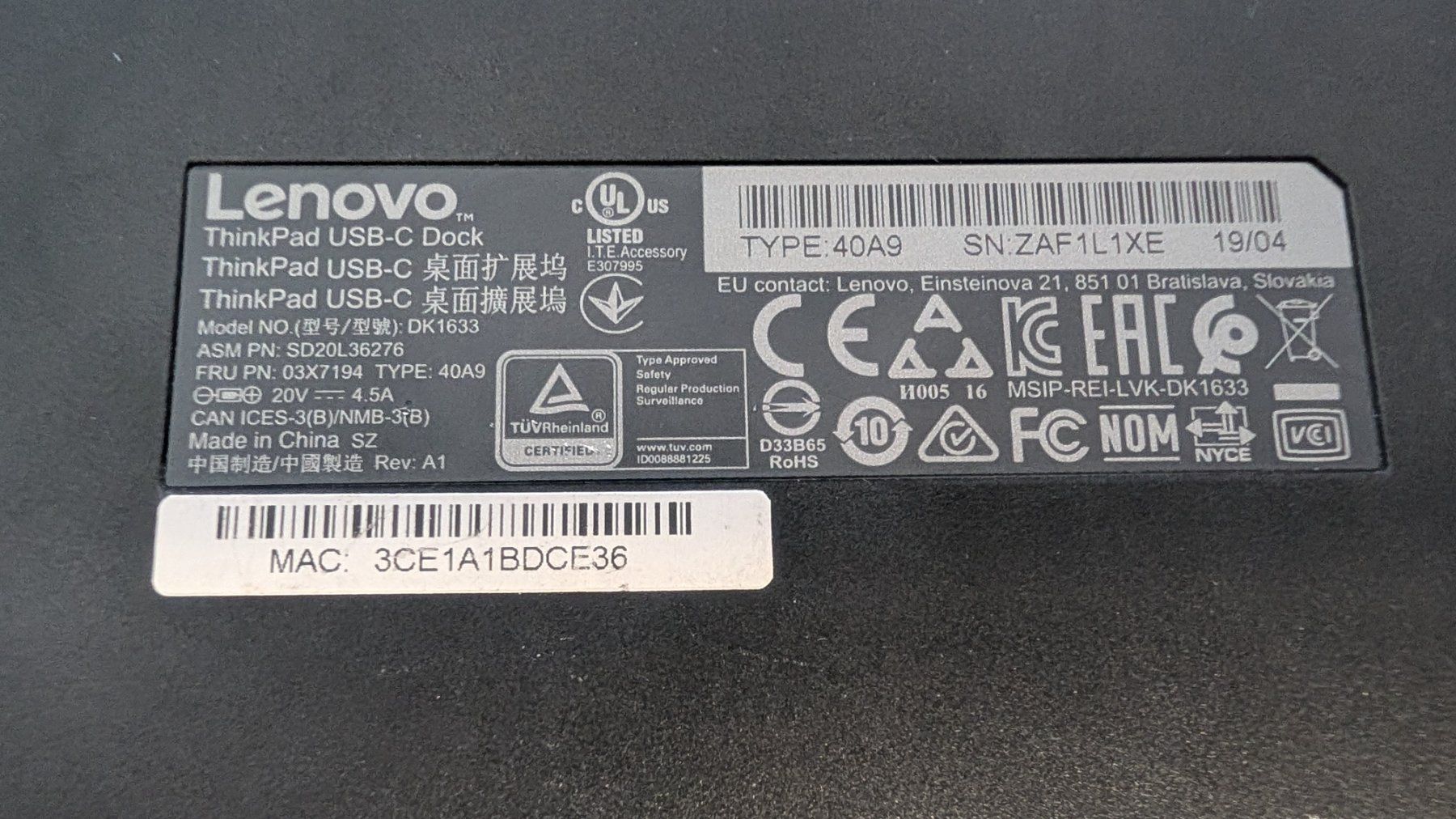 Lenovo Docking station: Lenovo USB C Dockingstation – Usato da Frick venduto da Riocat123 2