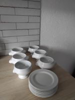 6 Bowls with handles and 6 plates white porcelain used
