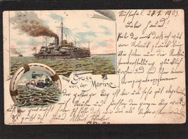 Gruss von der Marine , gel. 1903 , Fehlschnitt !!!