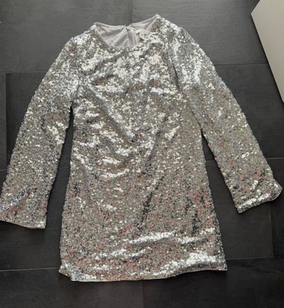 Damen Kleid Pailletten silber langarm Grösse S
