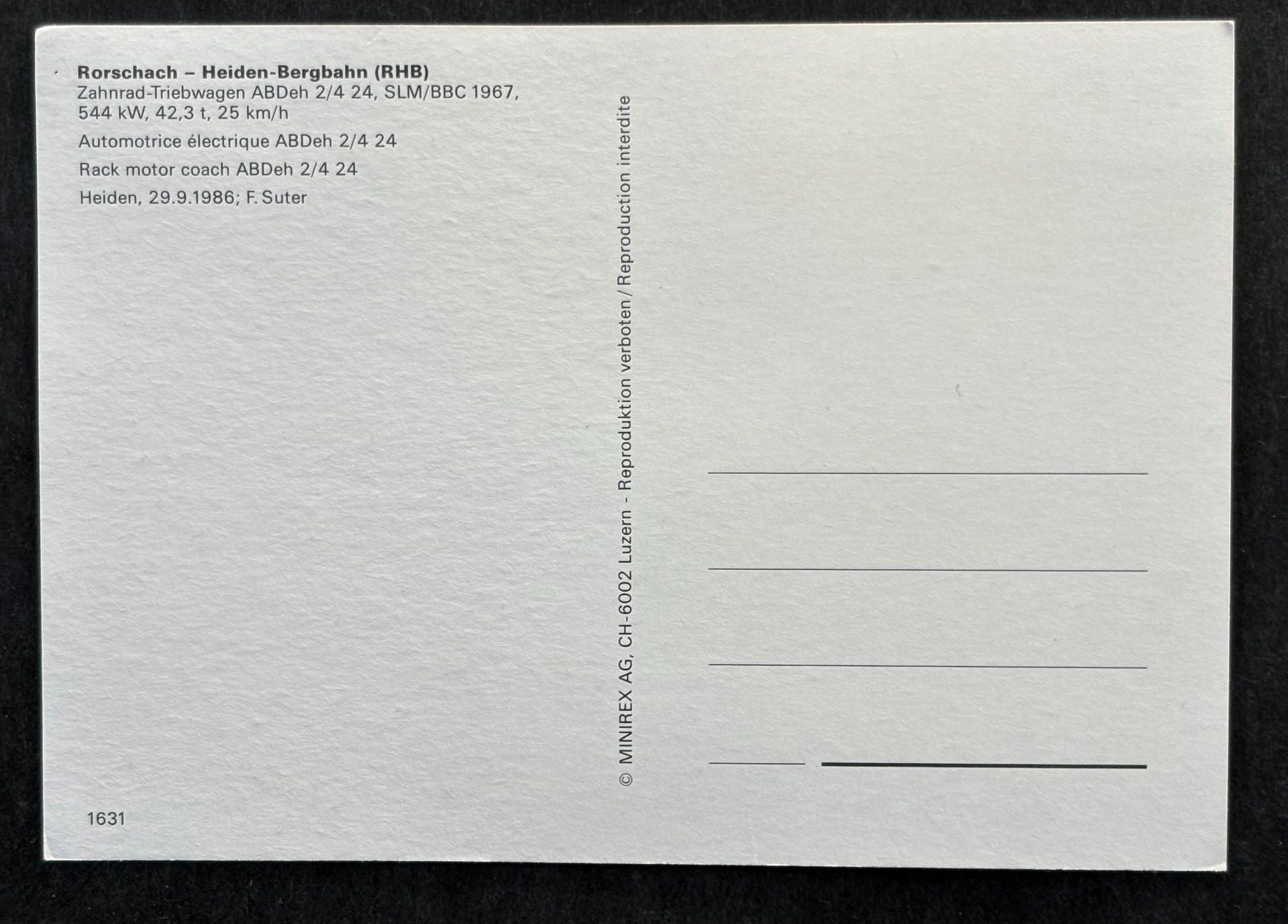 Cartoline postali: ANSICHTSKARTE EISENBAHN RORSCHACH-HEIDEN-BERGBAHN – Usato da Ostermundigen venduto da crazy-horse-1840 1