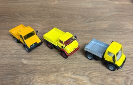 3er Set Klein LKW Modellautos Unimog Mercedes Gelb