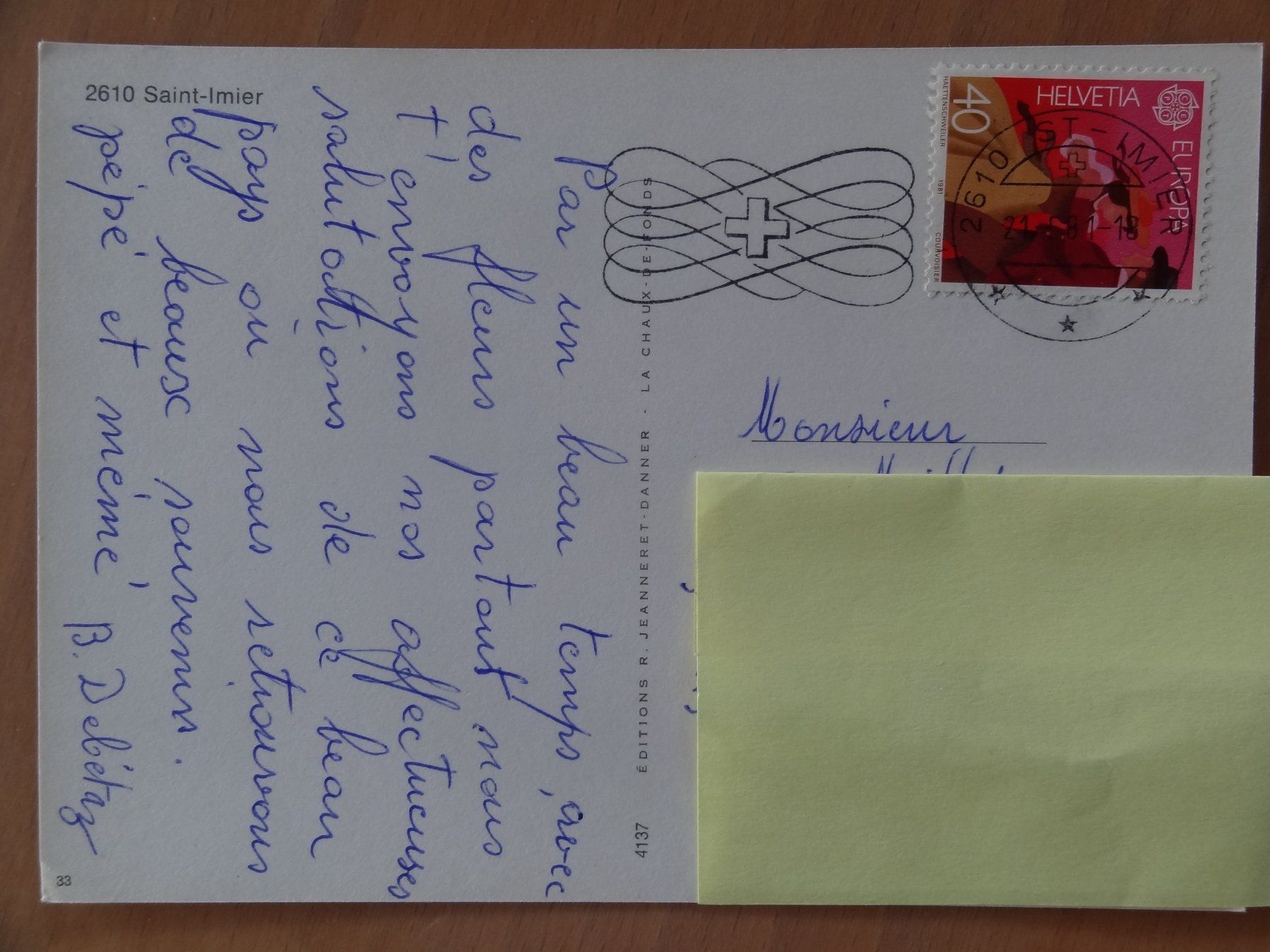 Cartoline postali: Saint-Imier -BE - 1981 – Usato da St Léonard venduto da Riglin 1