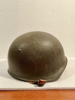 Military helmet olive green leather strap