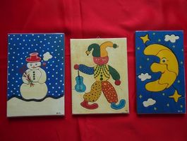 Holz PUZZLES 3 Stück. Mond, Schneemann, Clown
