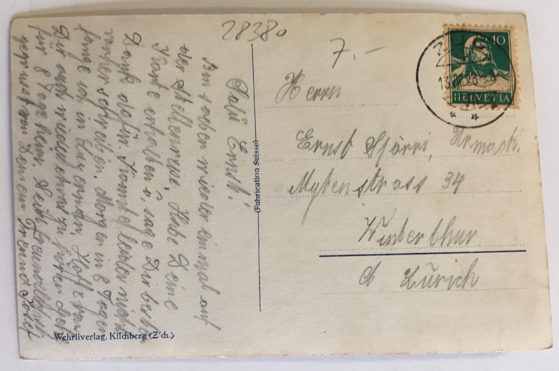 Ansichtskarten: Zug, 1928 – Gebraucht aus Frauenfeld von Merk52 1