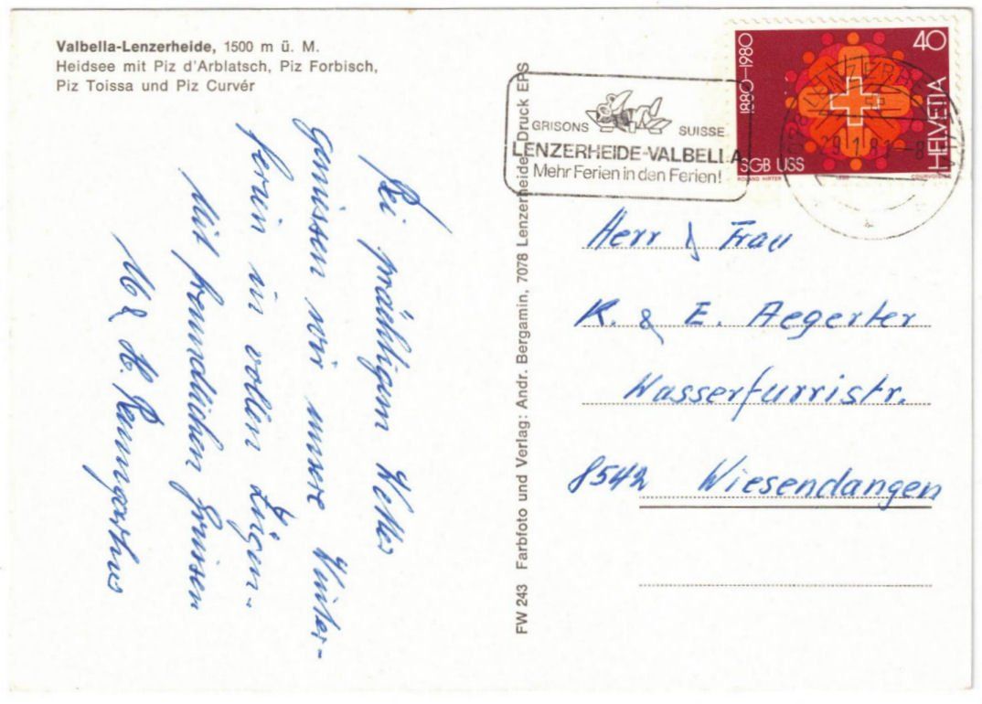 Cartoline postali: Valbella - Skigebiet mit Heidsee – Usato da Binningen venduto da Mountainrider 1
