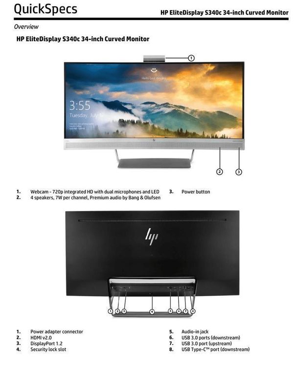 HP EliteDisplay S340c 34" Curved Monitor, USBC Docking, Cam Kaufen
