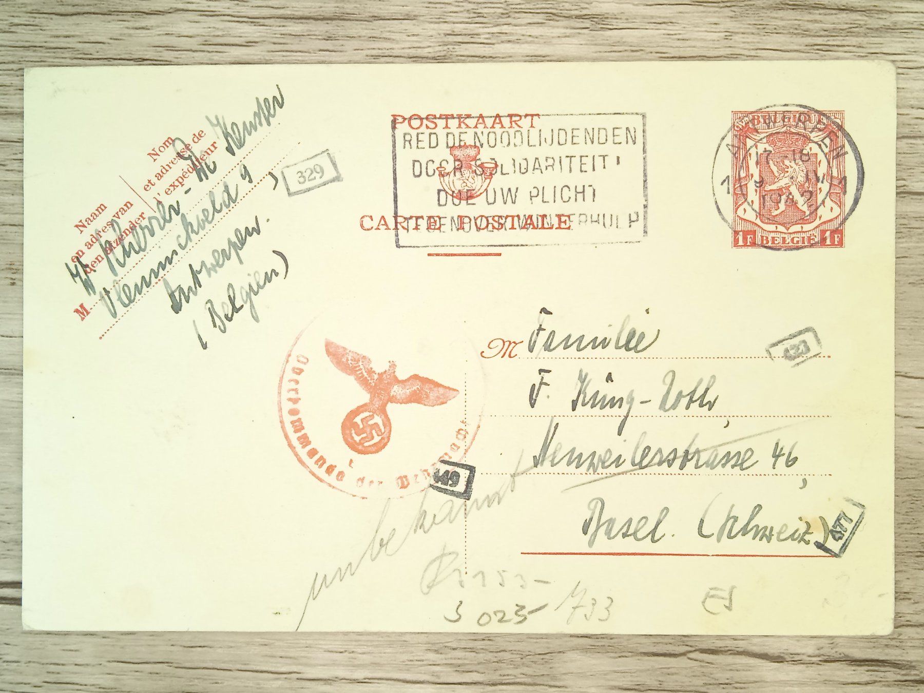 Tutti i francobolli: TR65 Carte Postale + Timbre Belgique 1942 – Usato da Cousset venduto da Patrick_Collections