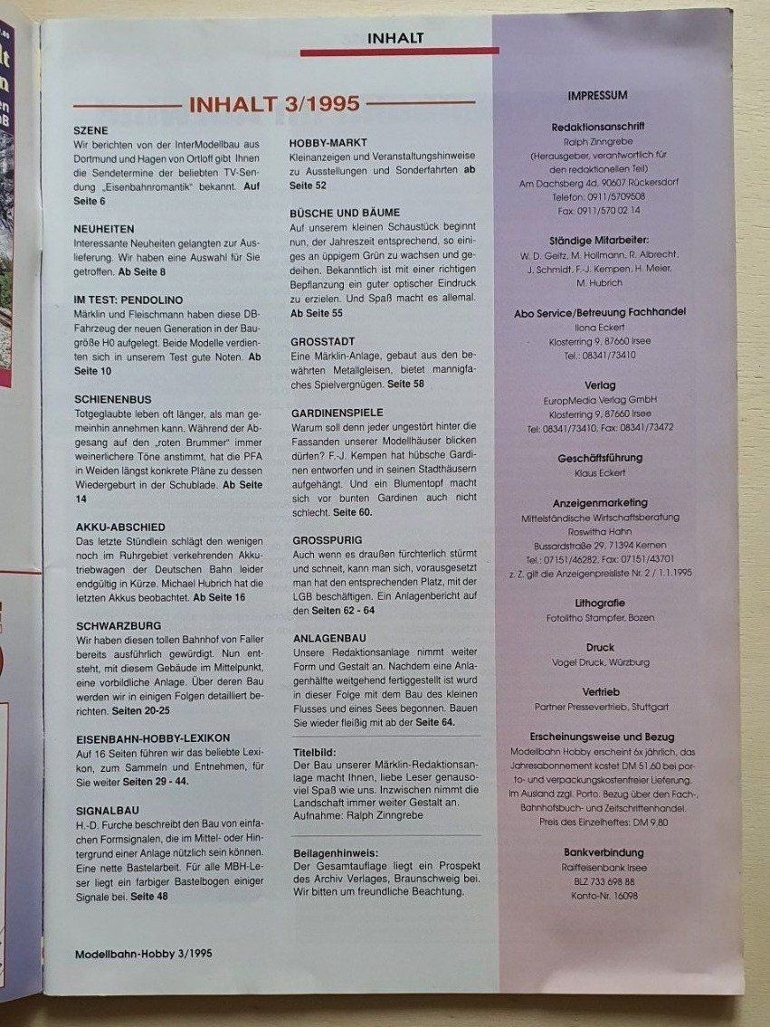 Zeitschriften & Magazine: Modellbahn Hobby No. 3 - Mai/Juni 1995 – Gebraucht aus Sisseln AG von murmi83 1