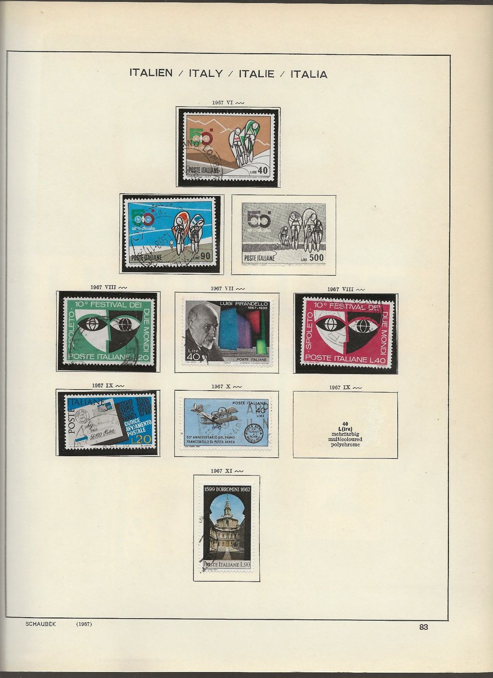 Alle Briefmarken: Marken Italien 1965 bis 1968 – Gebraucht aus Au ZH von xelagreb01 5