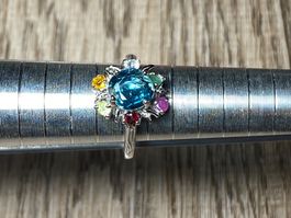Blautopas + Fancy Gem Ring 🌸💎✨ Silber 925 vergoldet S268