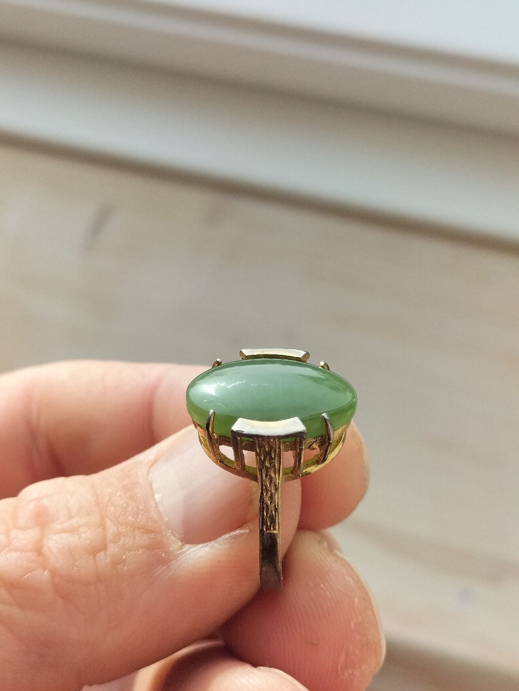 Anelli: Vintage Ring vergoldet mit grossem Jade Stein – Usato da Müselbach venduto da pat_9c9w 5