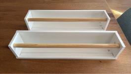 2x Bücher-Wandregal mit Holzstange weiss L 50cm H 10cm B 10c