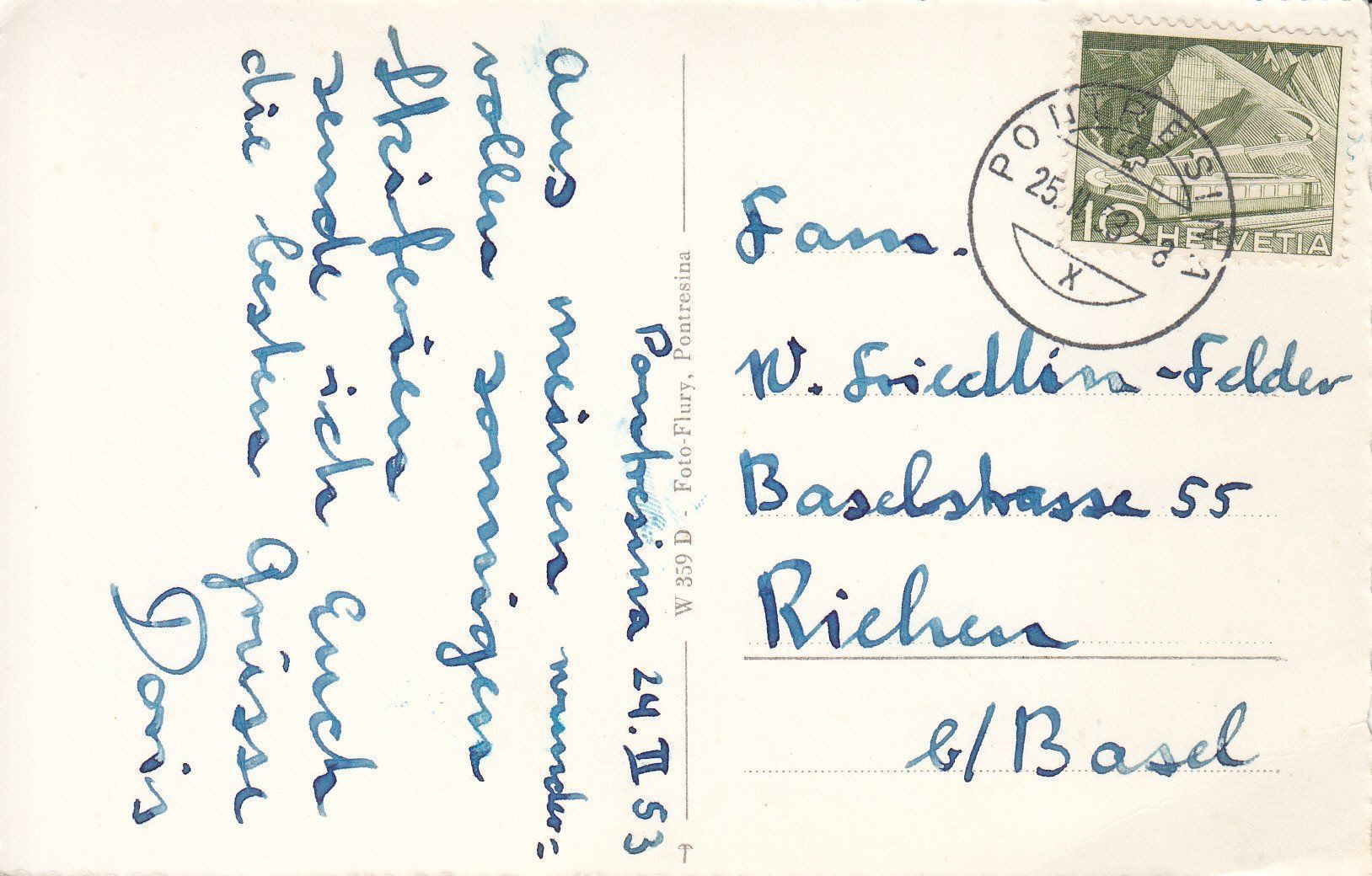 Cartoline postali: Pontresina 1953 – Usato da Bürglen TG venduto da StampGraf 1