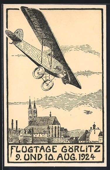 Cartoline postali: Görlitz, Flugtag 1924, Flugzeug über d – Usato da Berlin venduto da bartko-reher