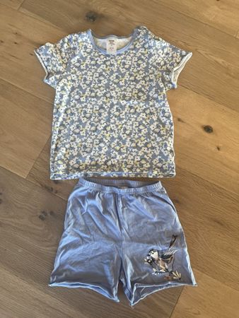 Calida Pyjama Mädchen Gr. 92/98 Vögel Blumen blau Top Shorts