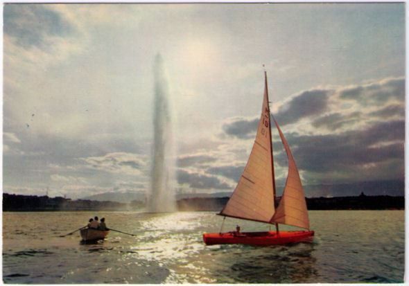 Cartoline postali: Genf / Genève - Jet d'eau mit Booten – Usato da Binningen venduto da Mountainrider