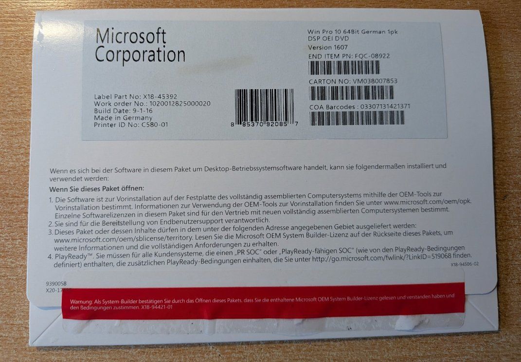 Microsoft Applications: Microsoft Windows 10 Pro 64-Bit DVD OEM NEUF – Neuf (Voir description) à Cernier par Poussetofiol 1