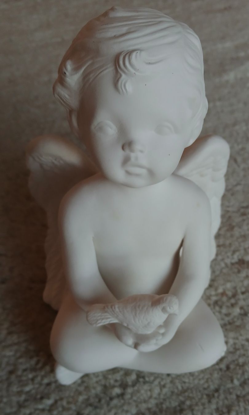 Statuette: Engel Engelsfigur sitzend Taube Engelflügel Kindengel – Usato da Zug venduto da Primawa