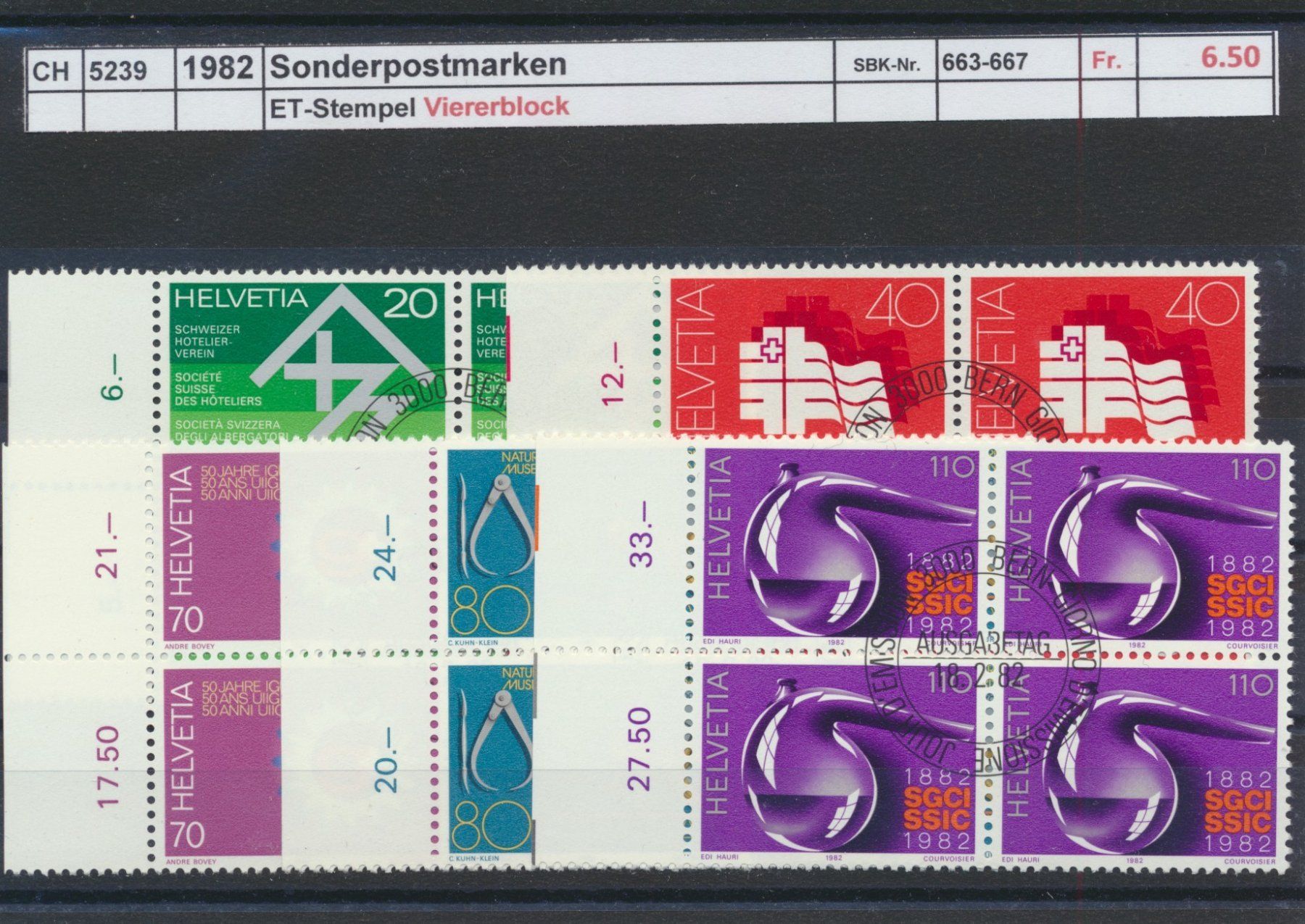 Tutti i francobolli: 1982 "Sonderpostmarken", Viererblock, ET- Stempel – Usato da Winterthur venduto da Zupogeru