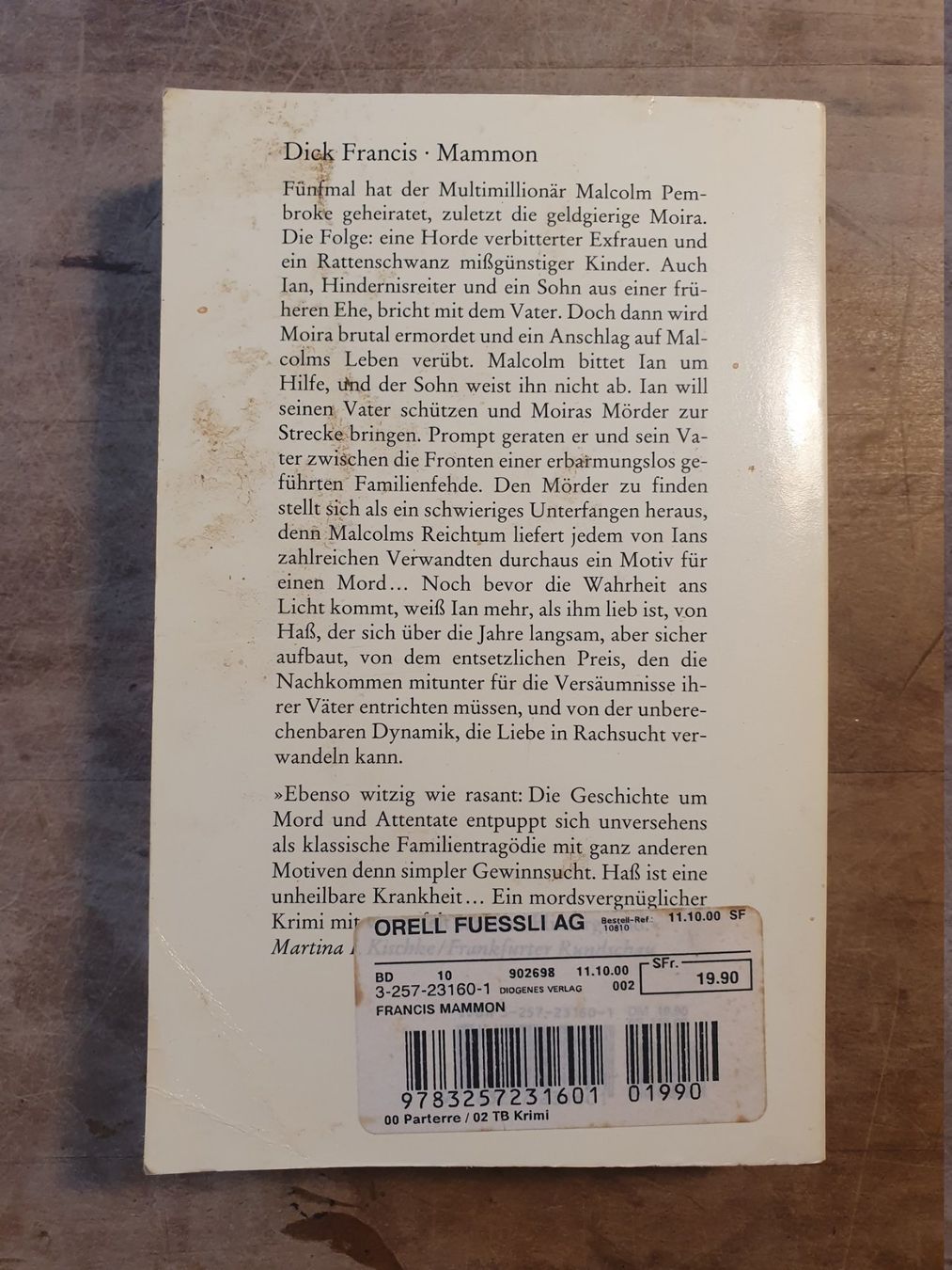 Libri: Mammon Dick Francis Diogenes – Usato da Zürich venduto da loosebone 1