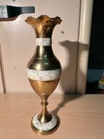 Vase décoratif en laiton et nacre véritable, vintage.