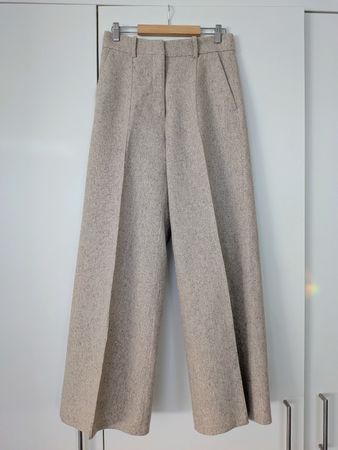 Zara Trousers Wide Leg Beige Size S Wool Blend