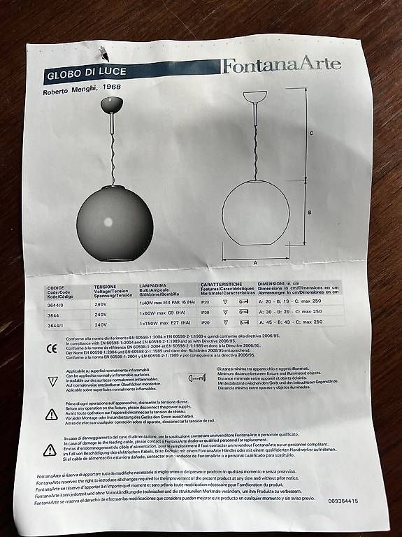 FontanaArte Lampadari & plafoniere: FontanaArte Globo di Luce – Usato da Solothurn venduto da naomianastasia 2