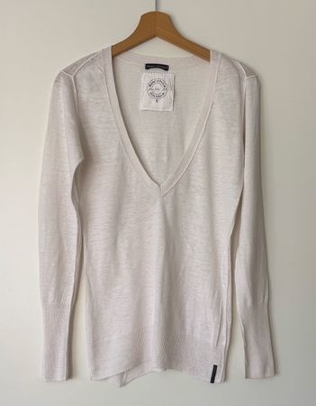 Marc O'Polo Pullover Gr. S Damen Weiss V-Ausschnitt
