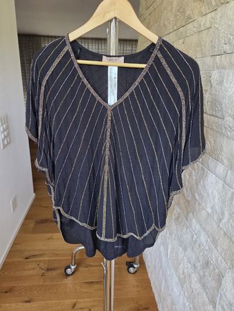 ​Elegante Twinset Bluse / Cape mit Perlen-Stickerei (Gr. 44)