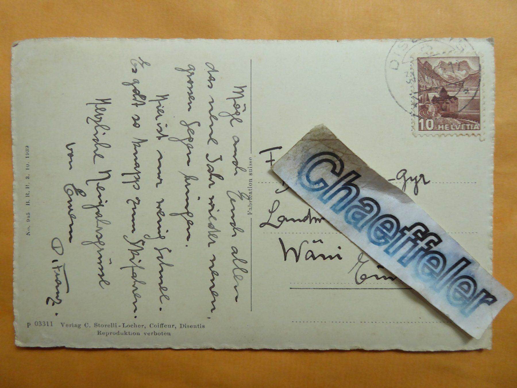 Cartoline postali: Disentis mit Brünigpass 1941 – Usato da Zürich venduto da Chaeffeler 1