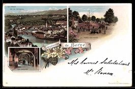 Lithographie Berne, Le Pont de la Nydeck, La Fosse aux Ours,
