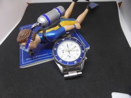 Uhr Beuchat Taucher Chronograph seltenes weisses Zifferblatt