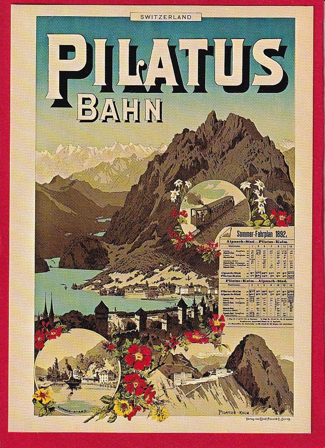 Cartoline postali: PILATUSBAHN, PLAKAT-REPRODUKTION, SEMIMODERNE KARTE – Usato da Grüningen venduto da Kartenlaube