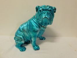 Coole Dekofigur Bulldogge Türkis Blau glänzend 🐕