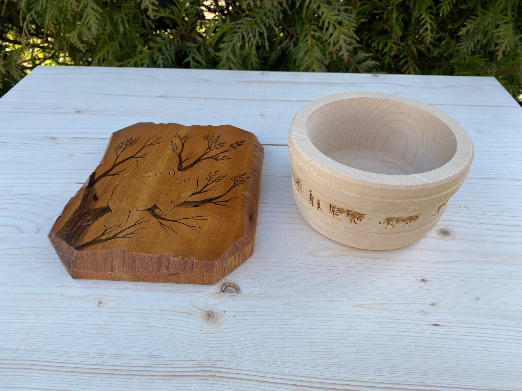 Campanacci mucche: schöne Wanddecko Eule und Zuckerdose aus Holz – Usato da Feldbach venduto da Olive1 2