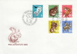 1966 J215-219 Pro Juventute Einheimische Wildtiere 2 FDC