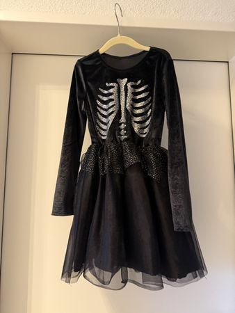 Kinder Kostüm Skelett Kleid schwarz in gutem Zustand