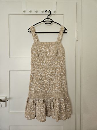 Portmans beiges Kleid mit weisser Paisley Stickerei M, neu