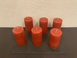 Kerzen - Set 6 Stück, je ca. 14 x 7,5 x 7,5 cm, rot Raureif