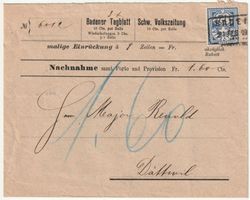 84 Ziffer 12 Rp auf Nachnahme Badener Tagblatt mit Inhalt